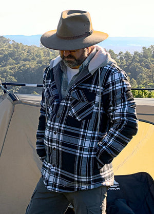 Men's Quilted Lined Button Down Plaid Flannel Shirt Jacket with Hood