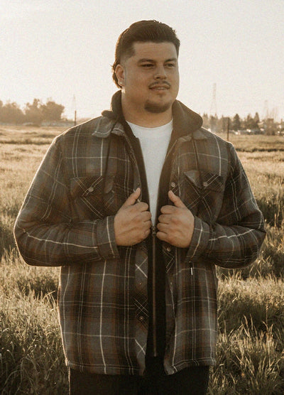 Men's Thicken Plaid Hooded Flannel Shirt Jacket with Quilted Lined