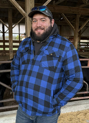 Dicke, karierte Flanellhemdjacke mit Kapuze und gestepptem Futter für Herren