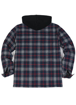Men's Thicken Plaid Hooded Flannel Shirt Jacket with Quilted Lined