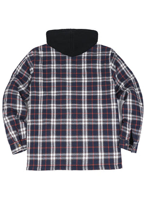 Men's Thicken Plaid Hooded Flannel Shirt Jacket with Quilted Lined