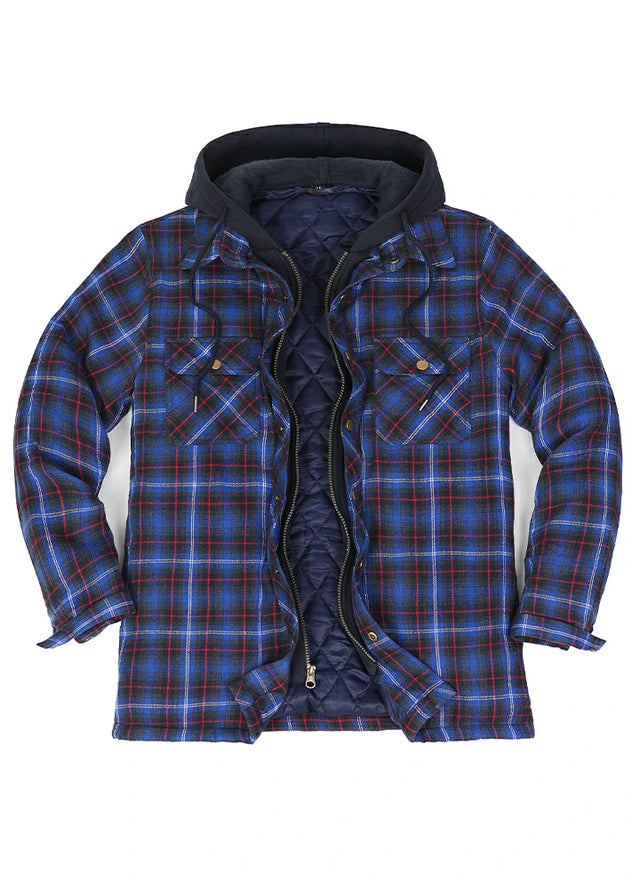 Men's Quilted Lined Brushed Hooded Flannel Shirt Jacket,9.2Oz Fabric
