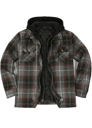 Men's Thicken Plaid Hooded Flannel Shirt Jacket with Quilted Lined