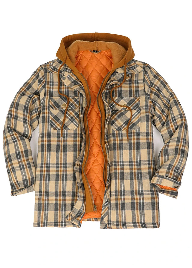 Men's Thicken Plaid Hooded Flannel Jacket with Quilted Lined