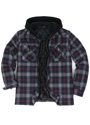 Men's Thicken Plaid Hooded Flannel Shirt Jacket with Quilted Lined