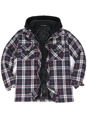Men's Thicken Plaid Hooded Flannel Shirt Jacket with Quilted Lined