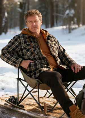 Men's Thicken Plaid Hooded Flannel Jacket with Quilted Lined