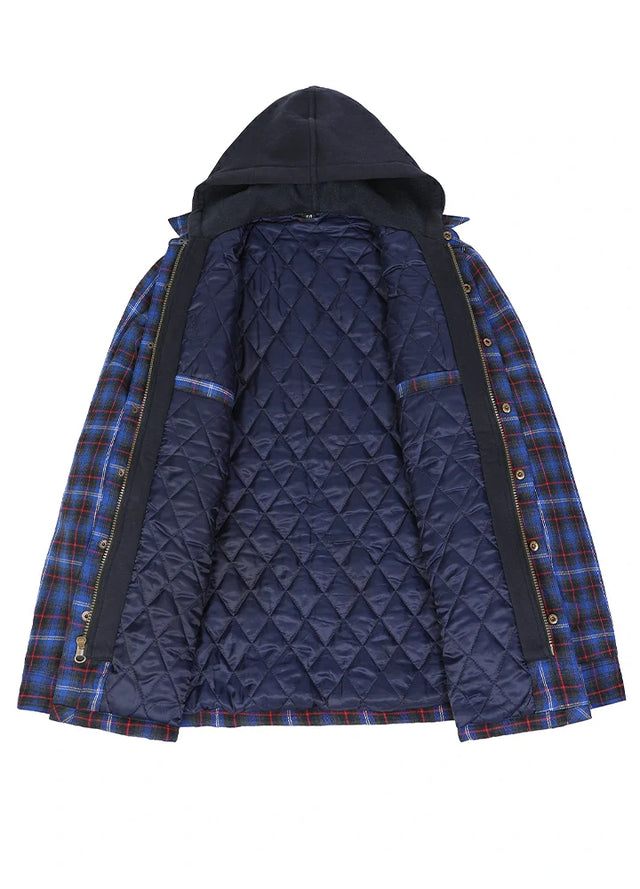 Men's Quilted Lined Brushed Hooded Flannel Shirt Jacket,9.2Oz Fabric