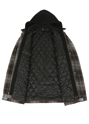 Men's Thicken Plaid Hooded Flannel Shirt Jacket with Quilted Lined
