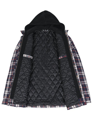 Men's Thicken Plaid Hooded Flannel Shirt Jacket with Quilted Lined