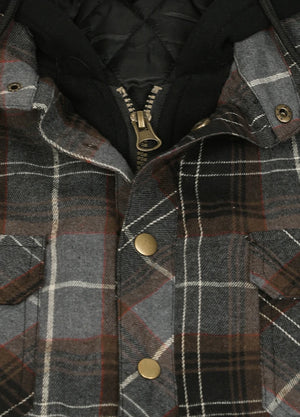 Men's Thicken Plaid Hooded Flannel Shirt Jacket with Quilted Lined