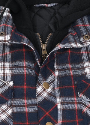 Men's Thicken Plaid Hooded Flannel Shirt Jacket with Quilted Lined