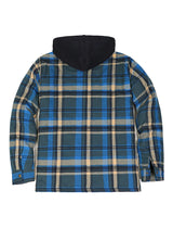 Back view of bluescape men's thicken plaid hooded flannel jacket