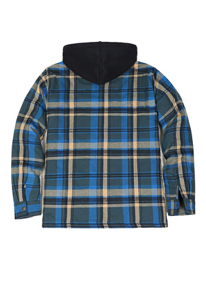 Back view of bluescape men's thicken plaid hooded flannel jacket