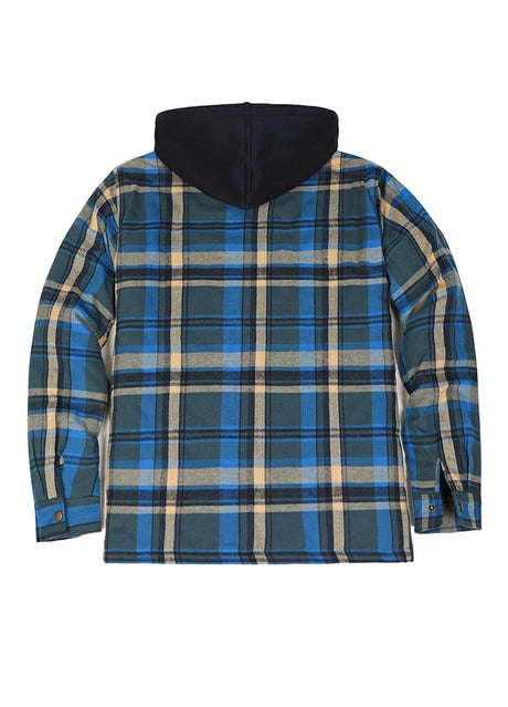 Back view of bluescape men's thicken plaid hooded flannel jacket