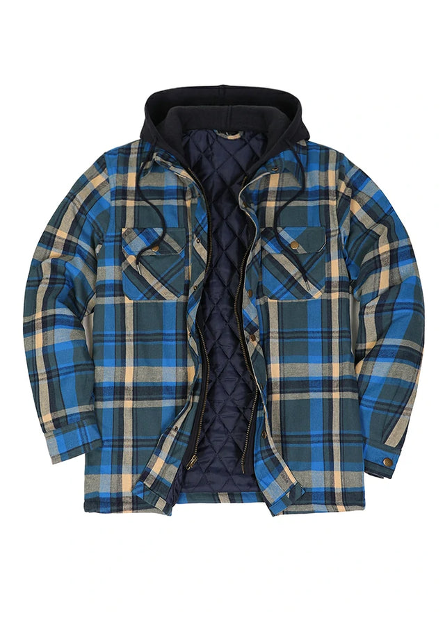 Men's Plaid Hooded Flannel Shirt Jacket,Quilted Lined Men's Plaid Hooded Flannel Shirt Jacket,Quilted Lined