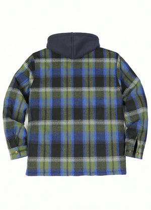 Men's Thicken Plaid Hooded Flannel Shirt Jacket with Quilted Lined