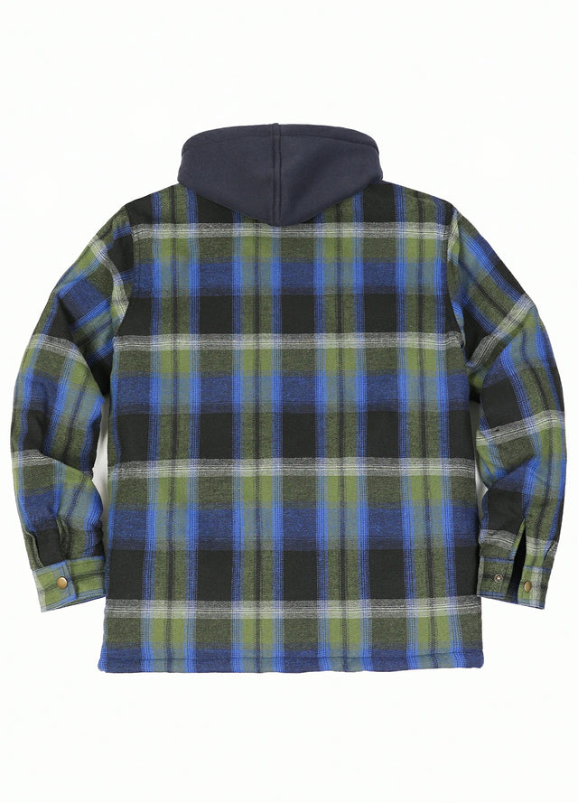 Men's Thicken Plaid Hooded Flannel Shirt Jacket with Quilted Lined