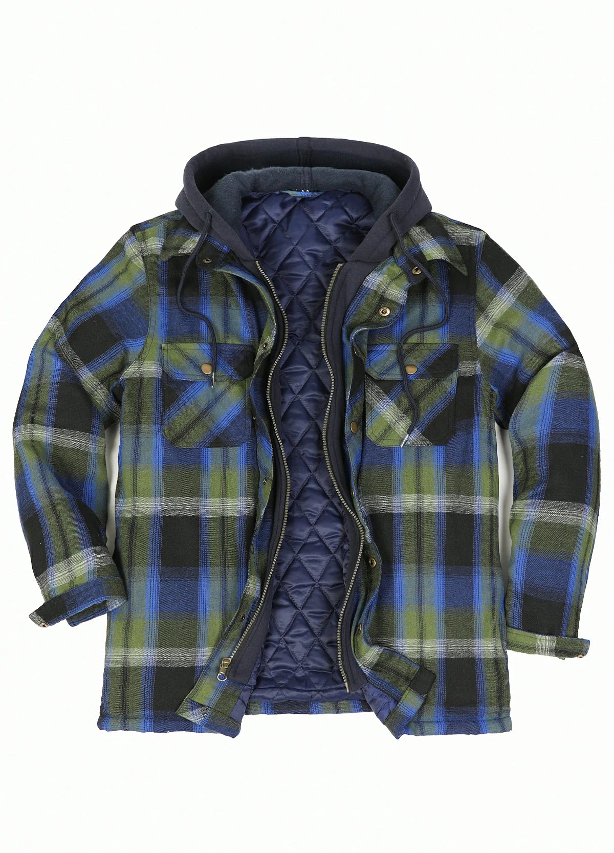 Men's Thicken Plaid Hooded Flannel Shirt Jacket with Quilted Lined