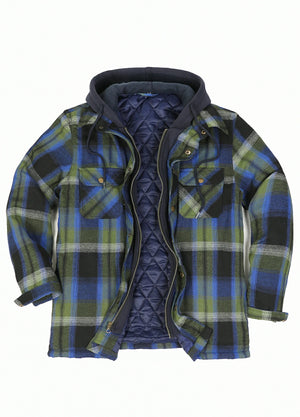 Men's Thicken Plaid Hooded Flannel Shirt Jacket with Quilted Lined