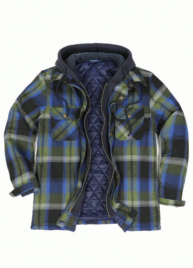 Men's Thicken Plaid Hooded Flannel Shirt Jacket with Quilted Lined