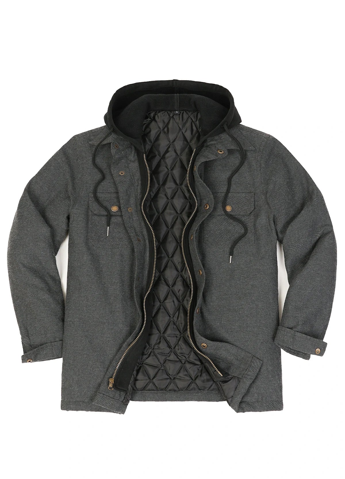Men's Thicken Plaid Hooded Flannel Shirt Jacket with Quilted Lined