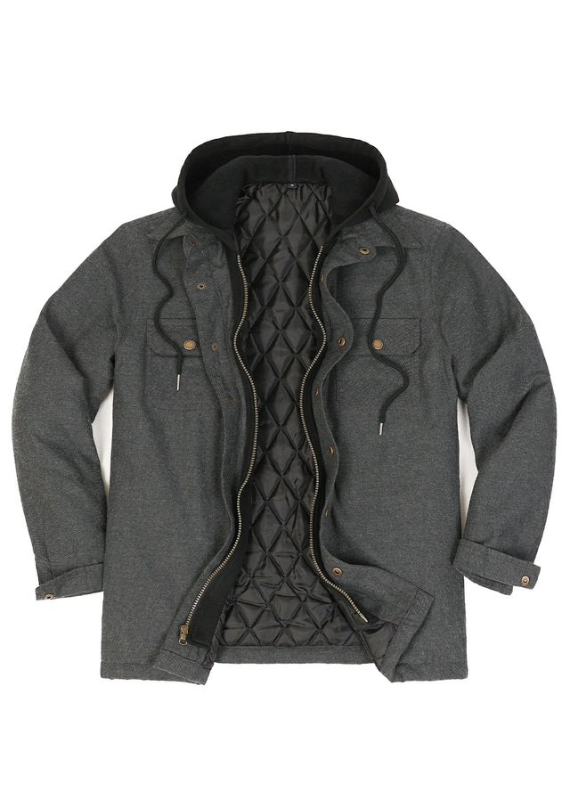 Men's Thicken Plaid Hooded Flannel Shirt Jacket with Quilted Lined