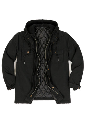 Men's Thicken Plaid Hooded Flannel Shirt Jacket with Quilted Lined