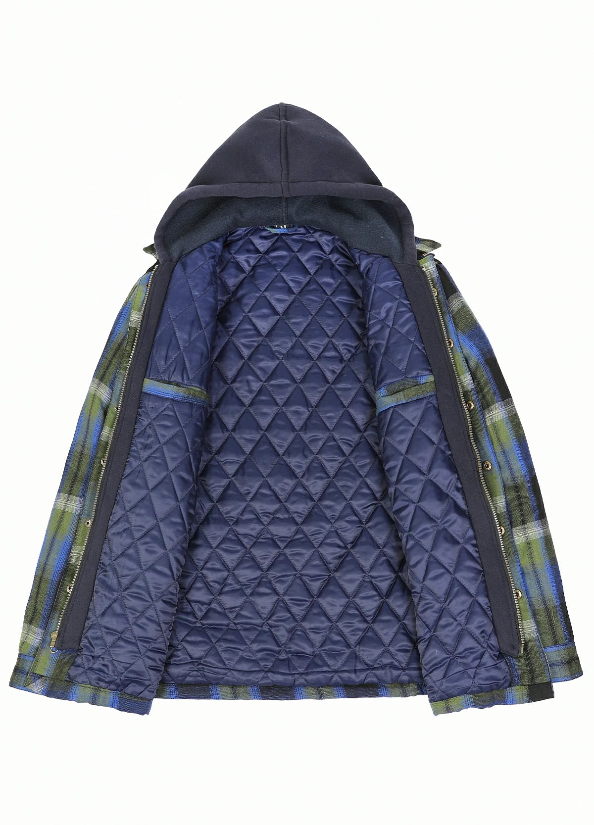 Men's Thicken Plaid Hooded Flannel Shirt Jacket with Quilted Lined