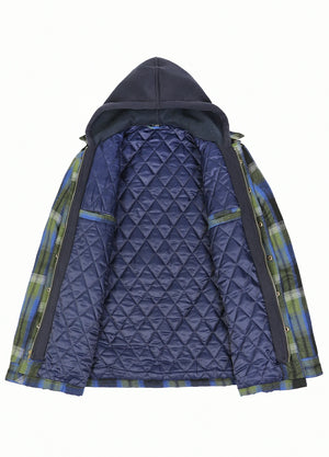 Men's Thicken Plaid Hooded Flannel Shirt Jacket with Quilted Lined