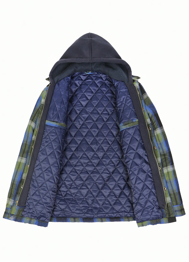 Men's Thicken Plaid Hooded Flannel Shirt Jacket with Quilted Lined