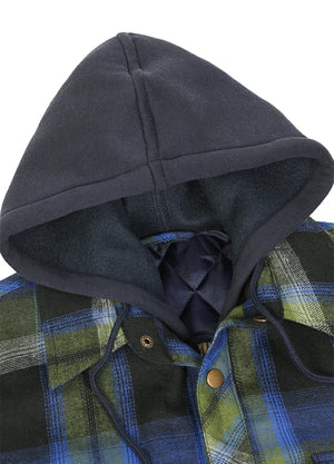Men's Thicken Plaid Hooded Flannel Shirt Jacket with Quilted Lined
