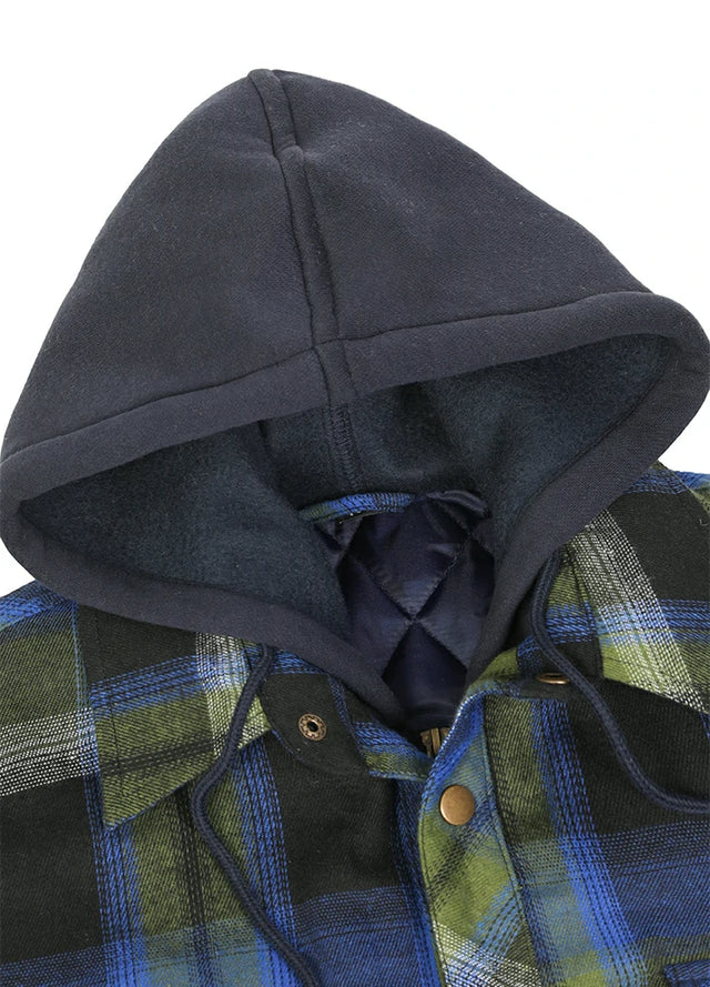 Men's Thicken Plaid Hooded Flannel Shirt Jacket with Quilted Lined