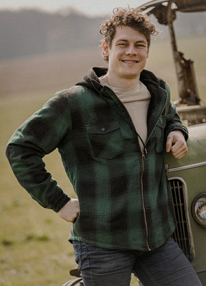 Men's Sherpa Lined Flannel Shirt Jacket with Hood,Plaid Shirt-Jac