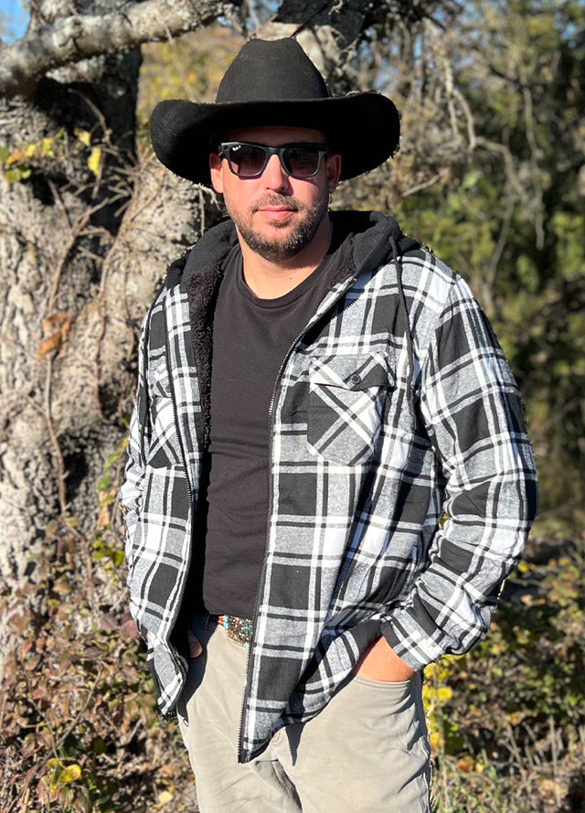 Men's Sherpa Lined Flannel Shirt Jacket with Hood,Plaid Shirt-Jac