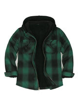 Men's Sherpa Lined Flannel Shirt Jacket with Hood,Plaid Shirt-Jac