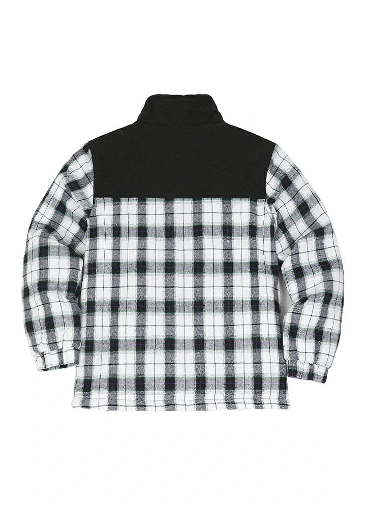 Back view of kid's white thermal quilted lined flannel jacket