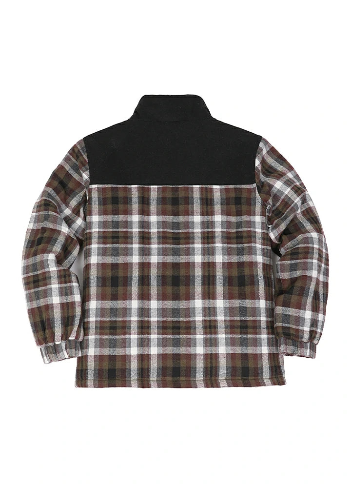 Back view of kid's coffee thermal quilted lined flannel jacket
