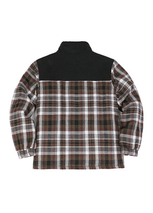 Back view of kid's coffee thermal quilted lined flannel jacket