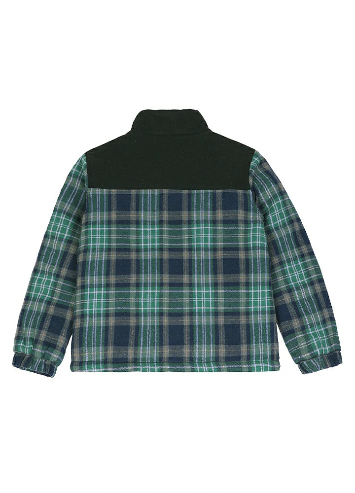 Back view of kid's green thermal quilted lined flannel jacket