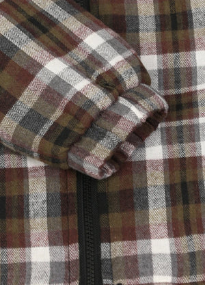Close-up of elastic cuffs on kid's coffee thermal flannel jacket