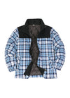 Front view of kid's blue thermal quilted lined flannel jacket