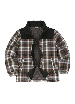 Front view of kid's coffee thermal quilted lined flannel jacket-XR1080CW-S,XR1080CW-M,XR1080CW-L,XR1080CW-XL