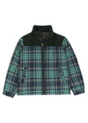 Front view of kid's green thermal quilted lined flannel jacket