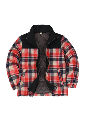 Front view of kid's red thermal quilted lined flannel jacket