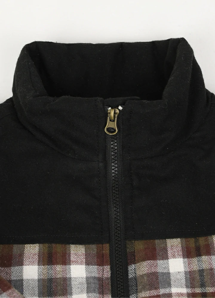 Close-up of the warm collar detail on kid's coffee thermal flannel jacket
