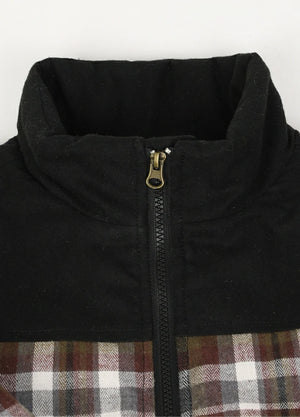 Close-up of the warm collar detail on kid's coffee thermal flannel jacket