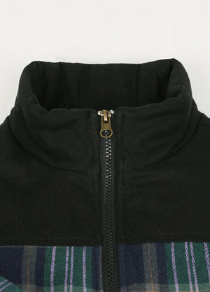 Close-up of the warm collar detail on kid's green thermal flannel jacket