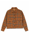 Front view of a women's orange plaid warm flannel jacket
