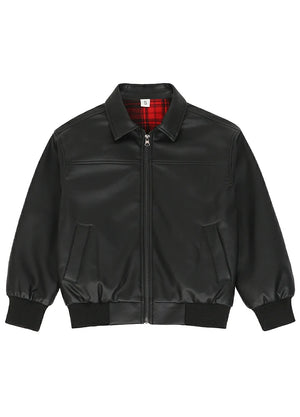 Kids Zip Up Faux Leather Jacket, Flannel Lined